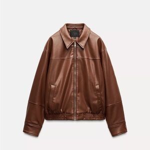 Zara Women's Brown Faux Leather Bomber Jacket
